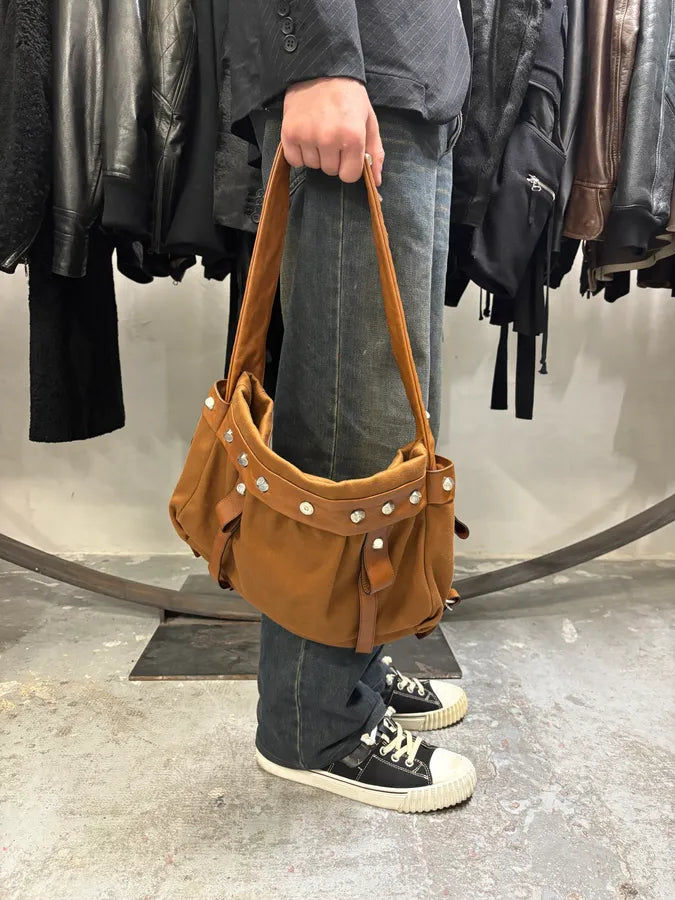 2000s Saint Laurent Hybrid Leather Studded Brown Handle Bag (OS) YmchcAQ 1