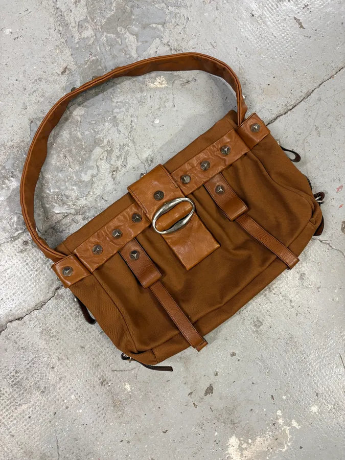 2000s Saint Laurent Hybrid Leather Studded Brown Handle Bag (OS) YmchcAQ 2