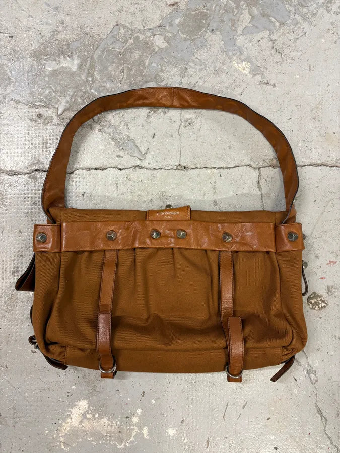 2000s Saint Laurent Hybrid Leather Studded Brown Handle Bag (OS) YmchcAQ 3