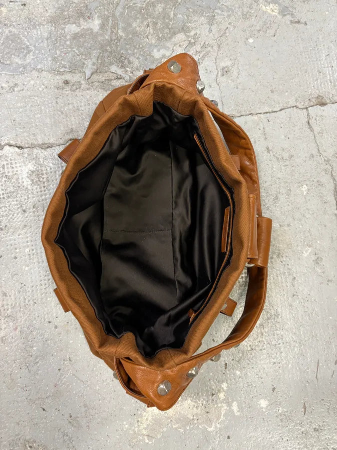 2000s Saint Laurent Hybrid Leather Studded Brown Handle Bag (OS) YmchcAQ 4