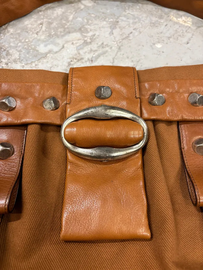 2000s Saint Laurent Hybrid Leather Studded Brown Handle Bag (OS) YmchcAQ 5