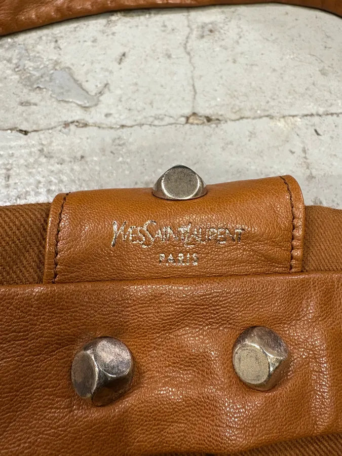 2000s Saint Laurent Hybrid Leather Studded Brown Handle Bag (OS) YmchcAQ 6