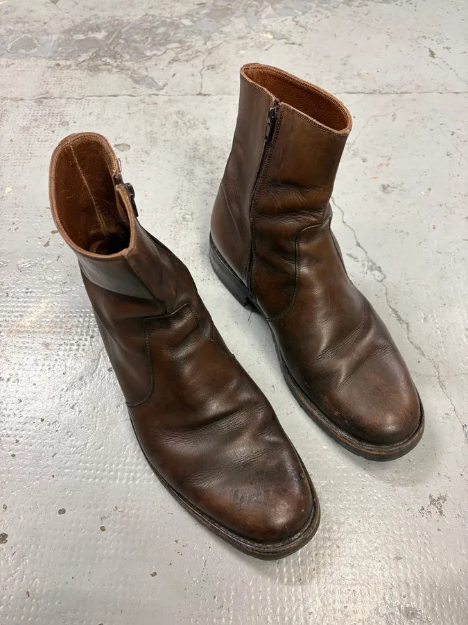 2000s Salvatore Ferragamo Side Zip Dark Brown Leather Boots QcPjkKs 3