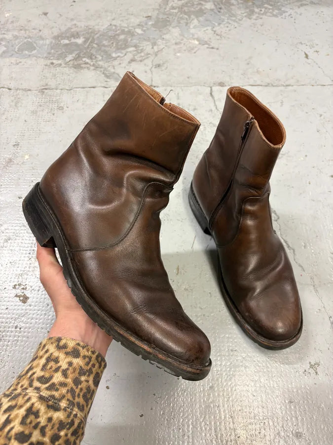 2000s Salvatore Ferragamo Side Zip Dark Brown Leather Boots QcPjkKs 0
