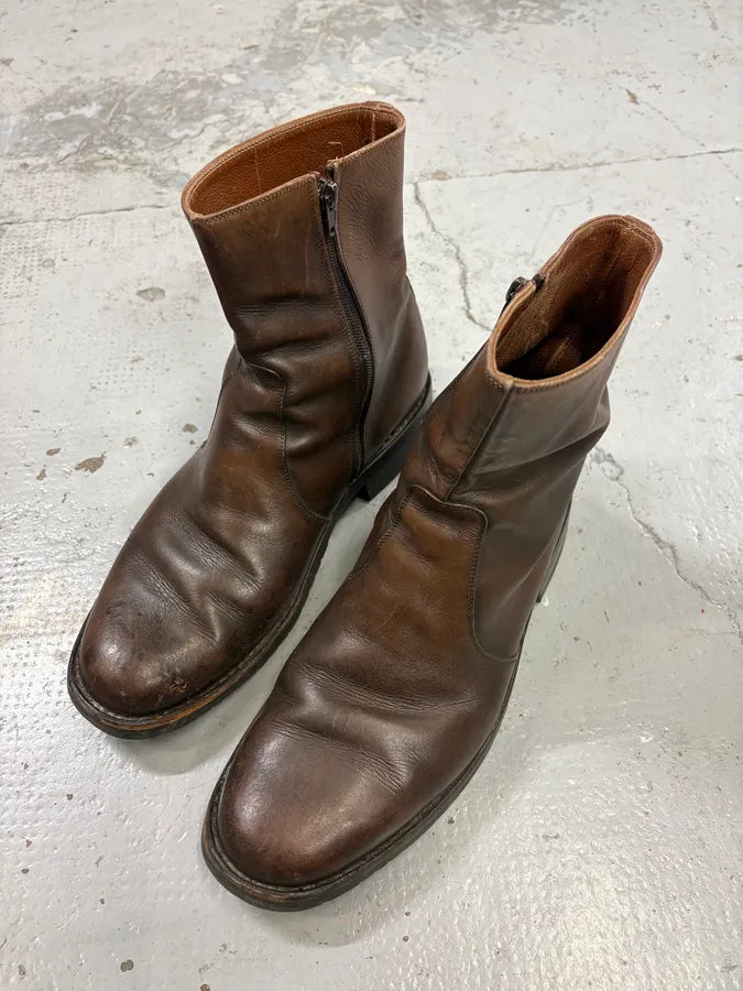 2000s Salvatore Ferragamo Side Zip Dark Brown Leather Boots QcPjkKs 2