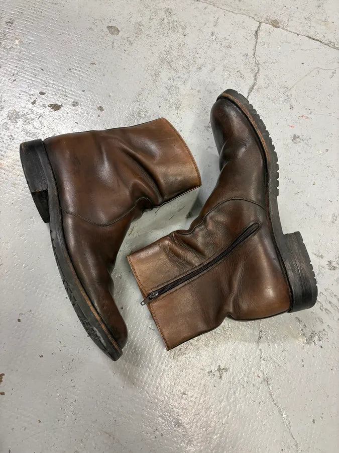 2000s Salvatore Ferragamo Side Zip Dark Brown Leather Boots QcPjkKs 5