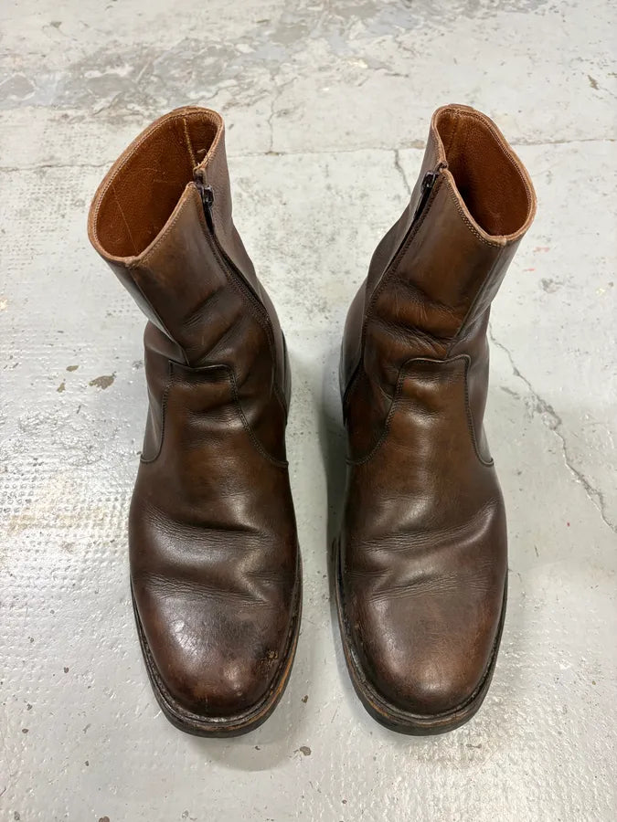2000s Salvatore Ferragamo Side Zip Dark Brown Leather Boots QcPjkKs 1