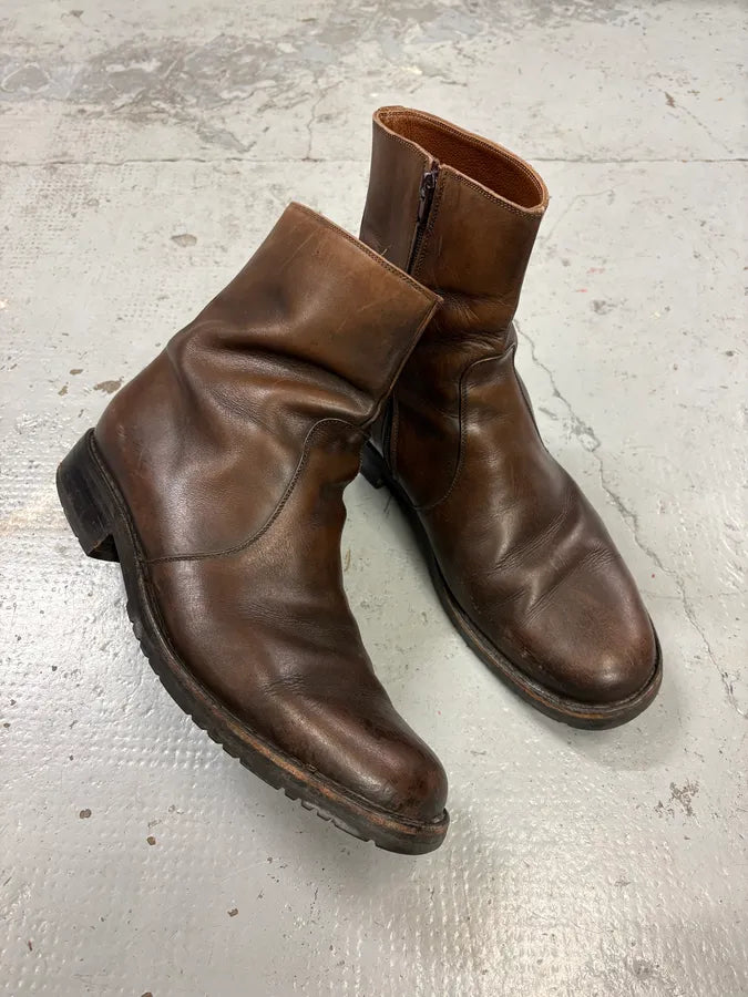 2000s Salvatore Ferragamo Side Zip Dark Brown Leather Boots QcPjkKs 4