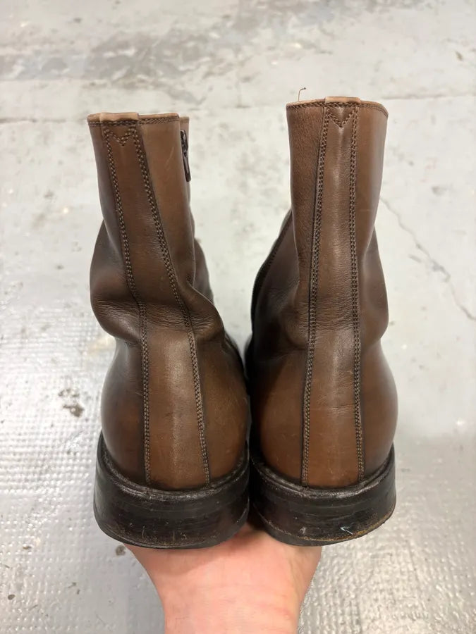 2000s Salvatore Ferragamo Side Zip Dark Brown Leather Boots QcPjkKs 6