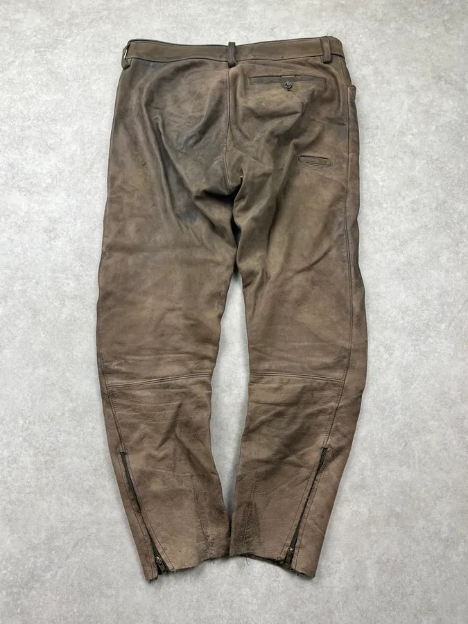 2000s September Brown Eroded Leather Hunting Pants aPEpMFt 6