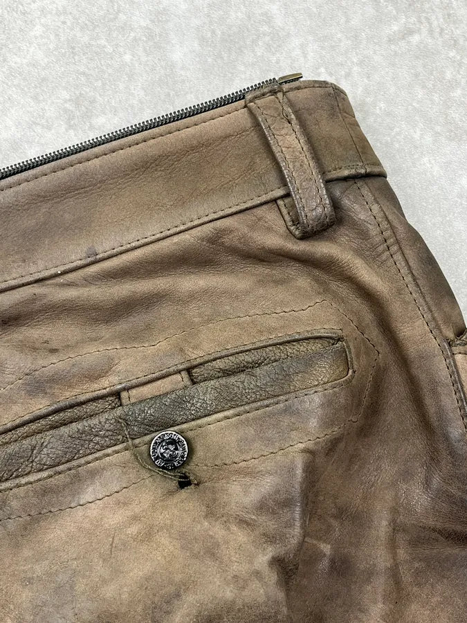 2000s September Brown Eroded Leather Hunting Pants aPEpMFt 12