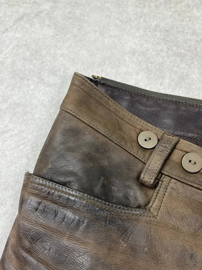 2000s September Brown Eroded Leather Hunting Pants aPEpMFt 10