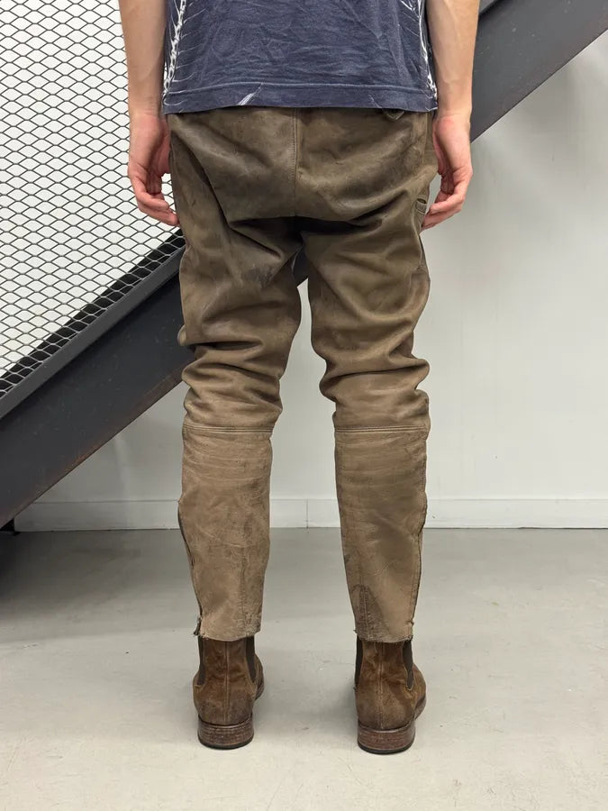 2000s September Brown Eroded Leather Hunting Pants aPEpMFt 3