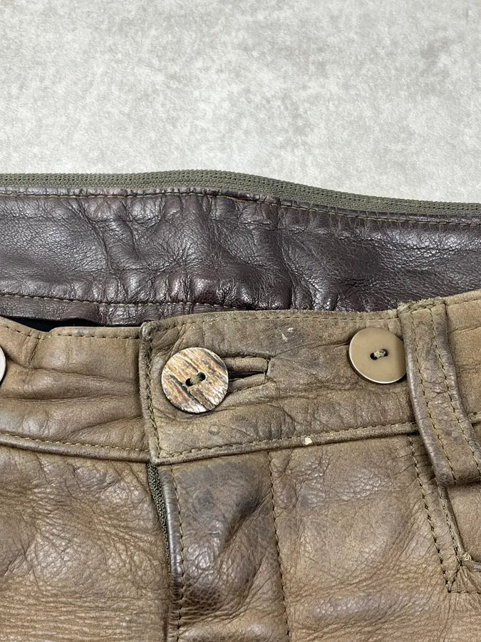 2000s September Brown Eroded Leather Hunting Pants aPEpMFt 11