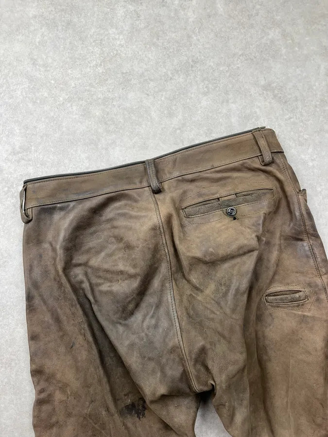 2000s September Brown Eroded Leather Hunting Pants aPEpMFt 7