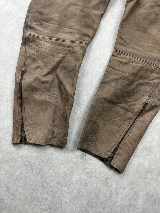 2000s September Brown Eroded Leather Hunting Pants aPEpMFt 8