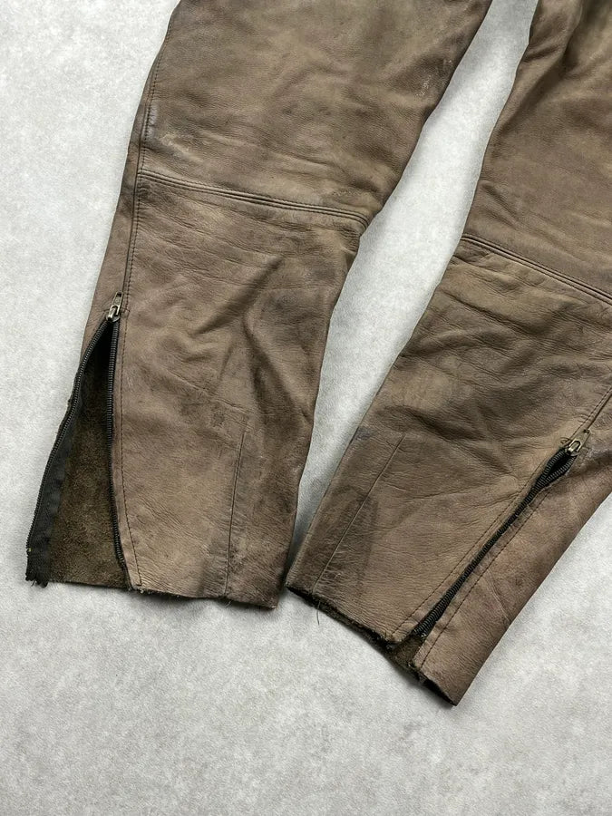 2000s September Brown Eroded Leather Hunting Pants aPEpMFt 9