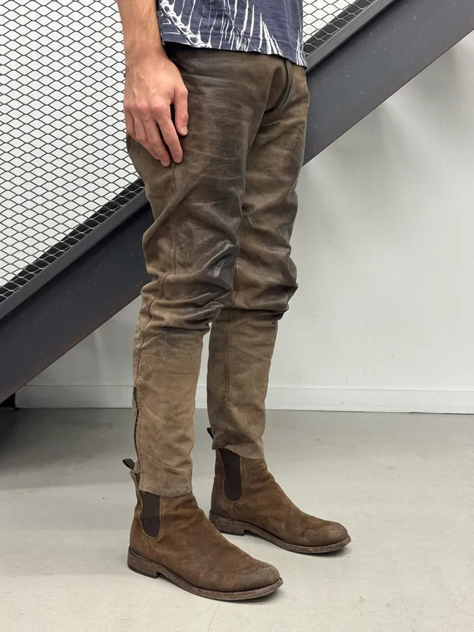 2000s September Brown Eroded Leather Hunting Pants aPEpMFt 2
