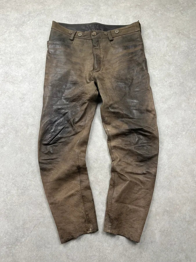 2000s September Brown Eroded Leather Hunting Pants aPEpMFt 0