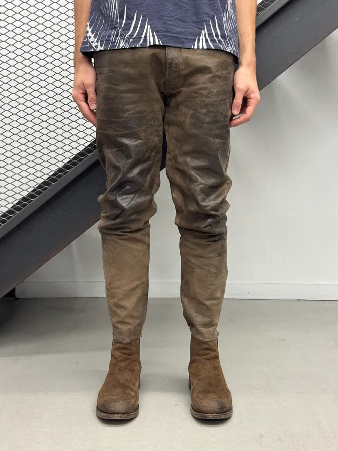 2000s September Brown Eroded Leather Hunting Pants aPEpMFt 1