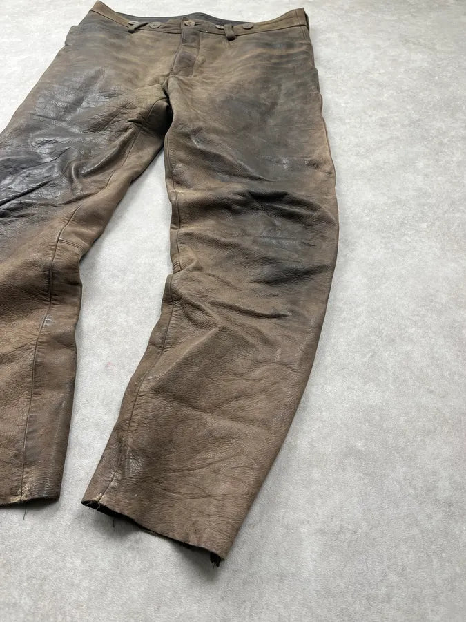 2000s September Brown Eroded Leather Hunting Pants aPEpMFt 4