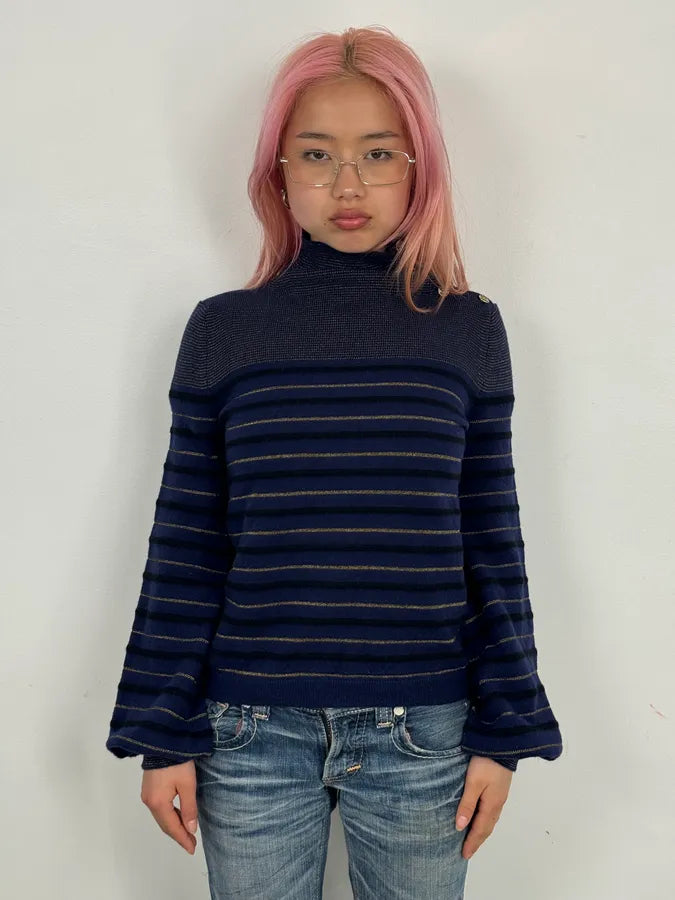 2000s Sonia Rykiel Navy Striped Cashmere Sweater efBIISk 1