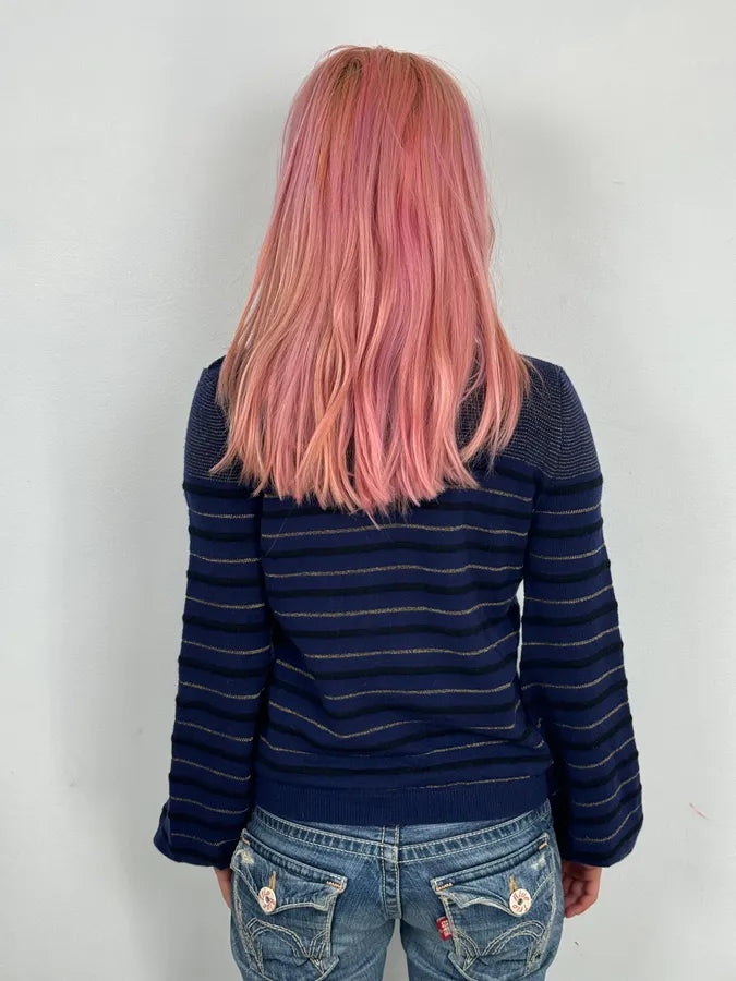 2000s Sonia Rykiel Navy Striped Cashmere Sweater efBIISk 2