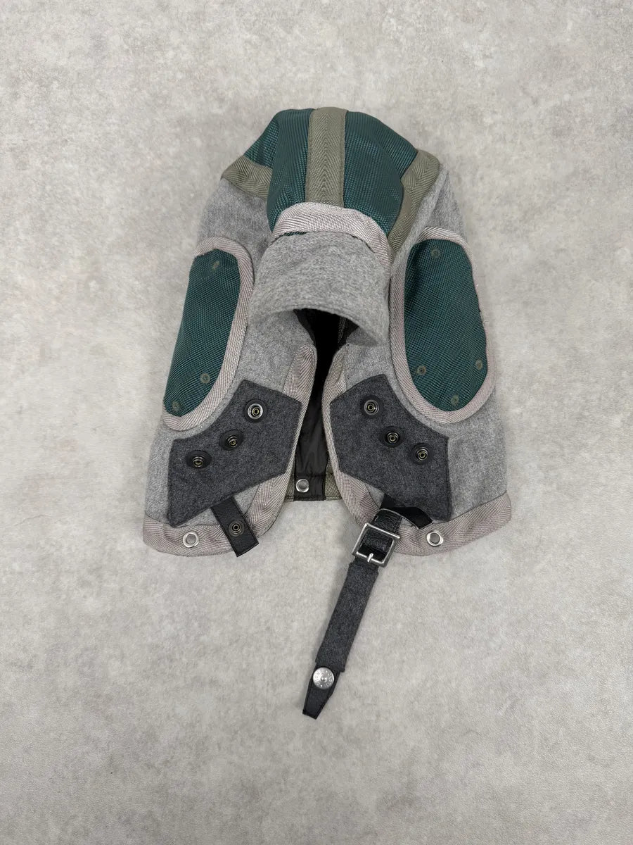2000s Stone Island Aviator Ice Grey & Green Wool Jacket Hood dEwbNTS 5