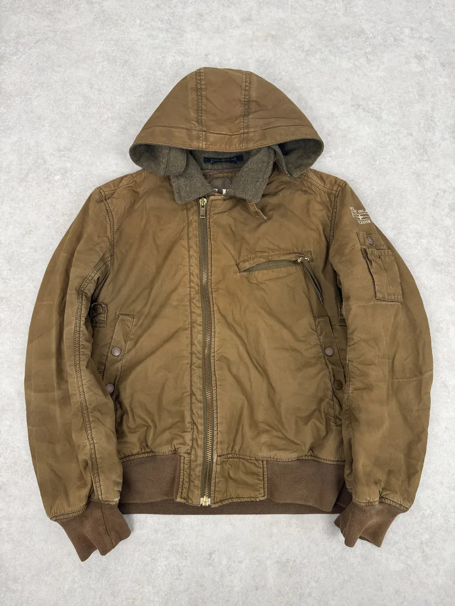 2000s Stone Island Brown Hooded Utility Bomber Jacket xupZFku 0