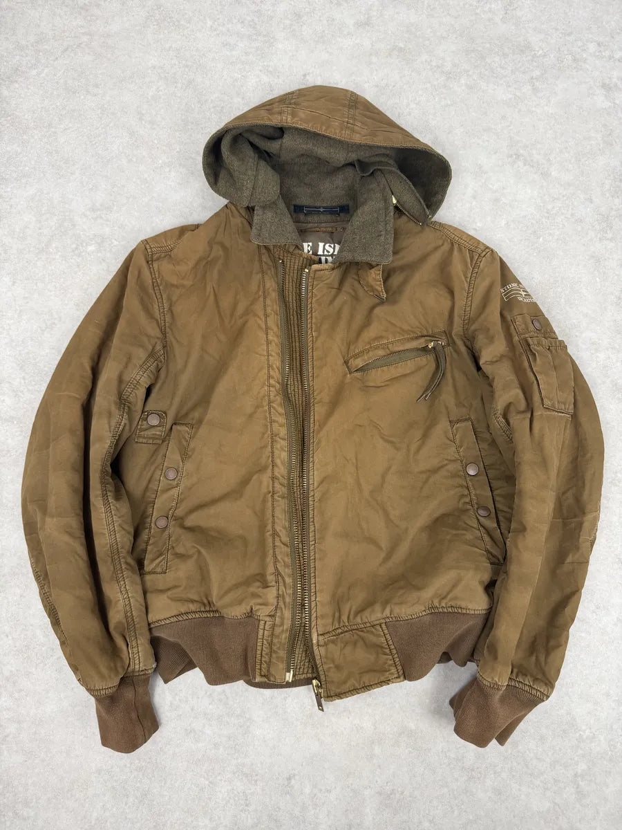 2000s Stone Island Brown Hooded Utility Bomber Jacket xupZFku 1