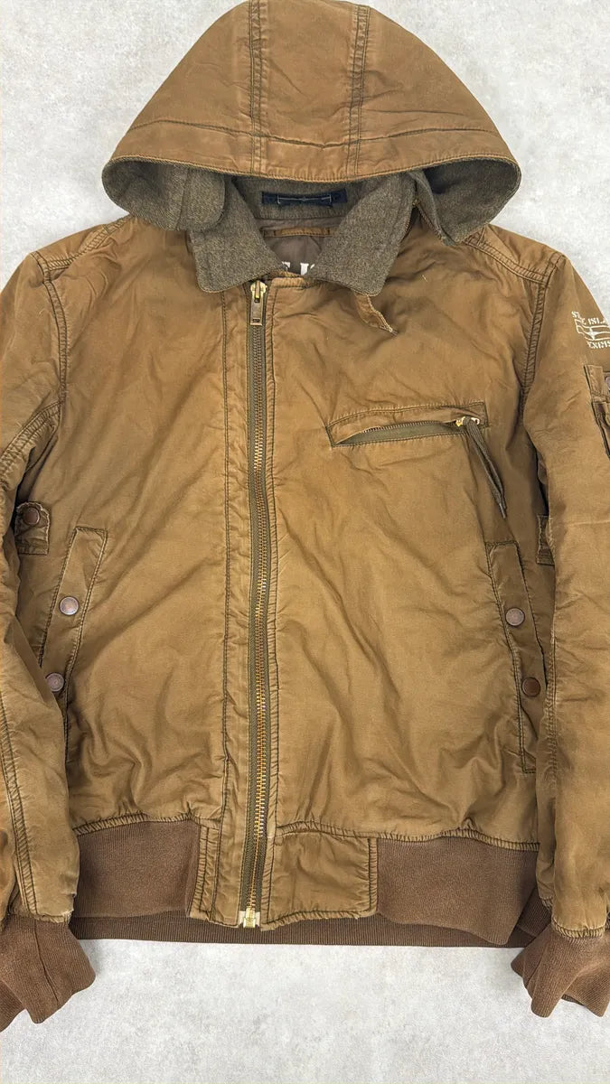 2000s Stone Island Brown Hooded Utility Bomber Jacket xupZFku 12