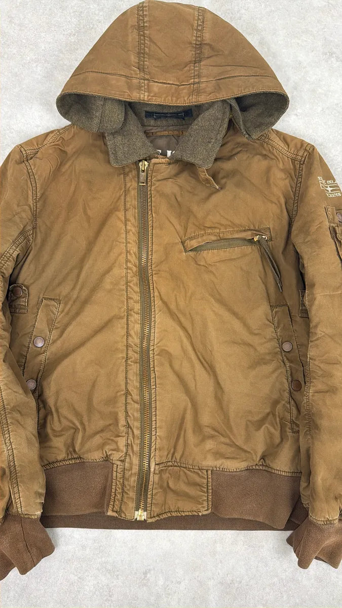 2000s Stone Island Brown Hooded Utility Bomber Jacket xupZFku 13