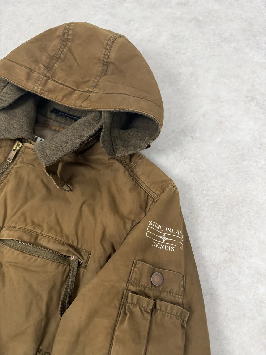 2000s Stone Island Brown Hooded Utility Bomber Jacket xupZFku 14