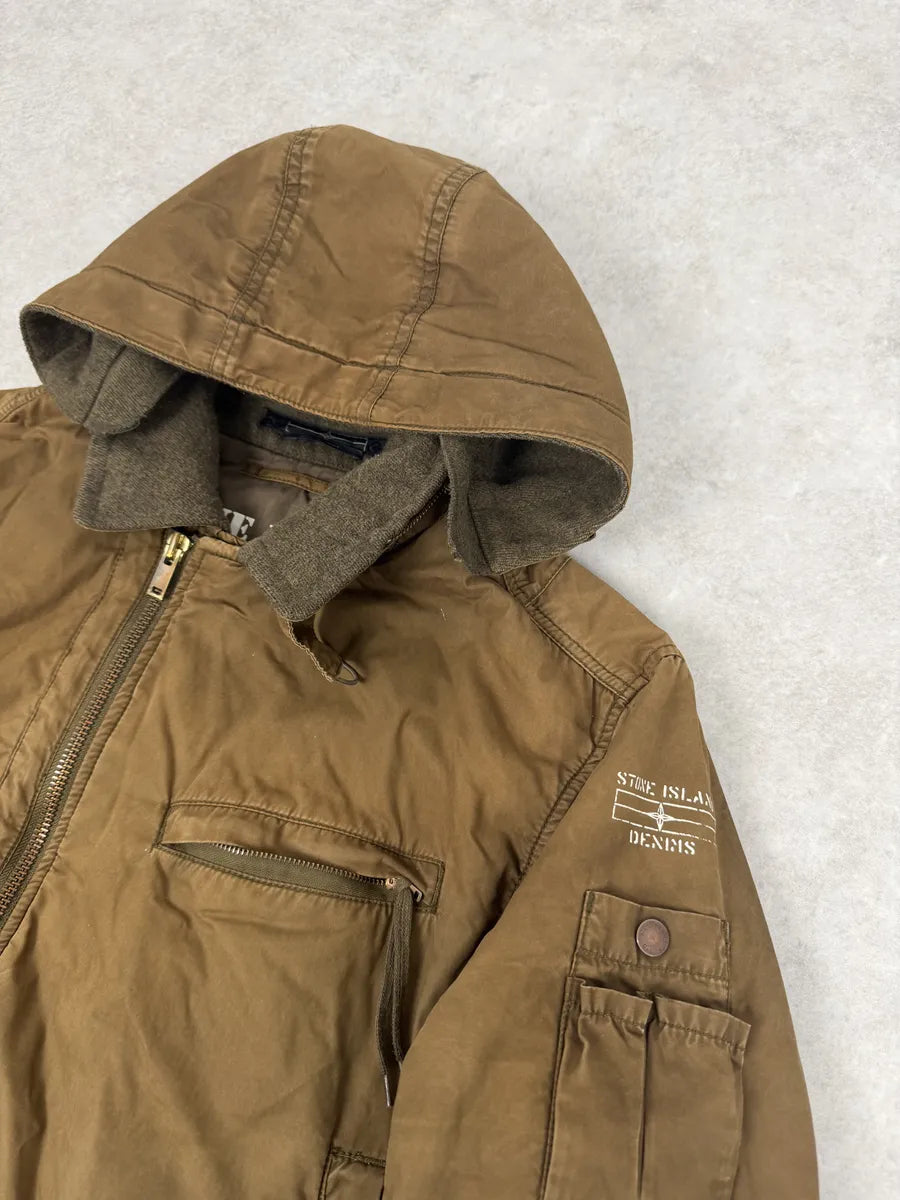 2000s Stone Island Brown Hooded Utility Bomber Jacket xupZFku 16