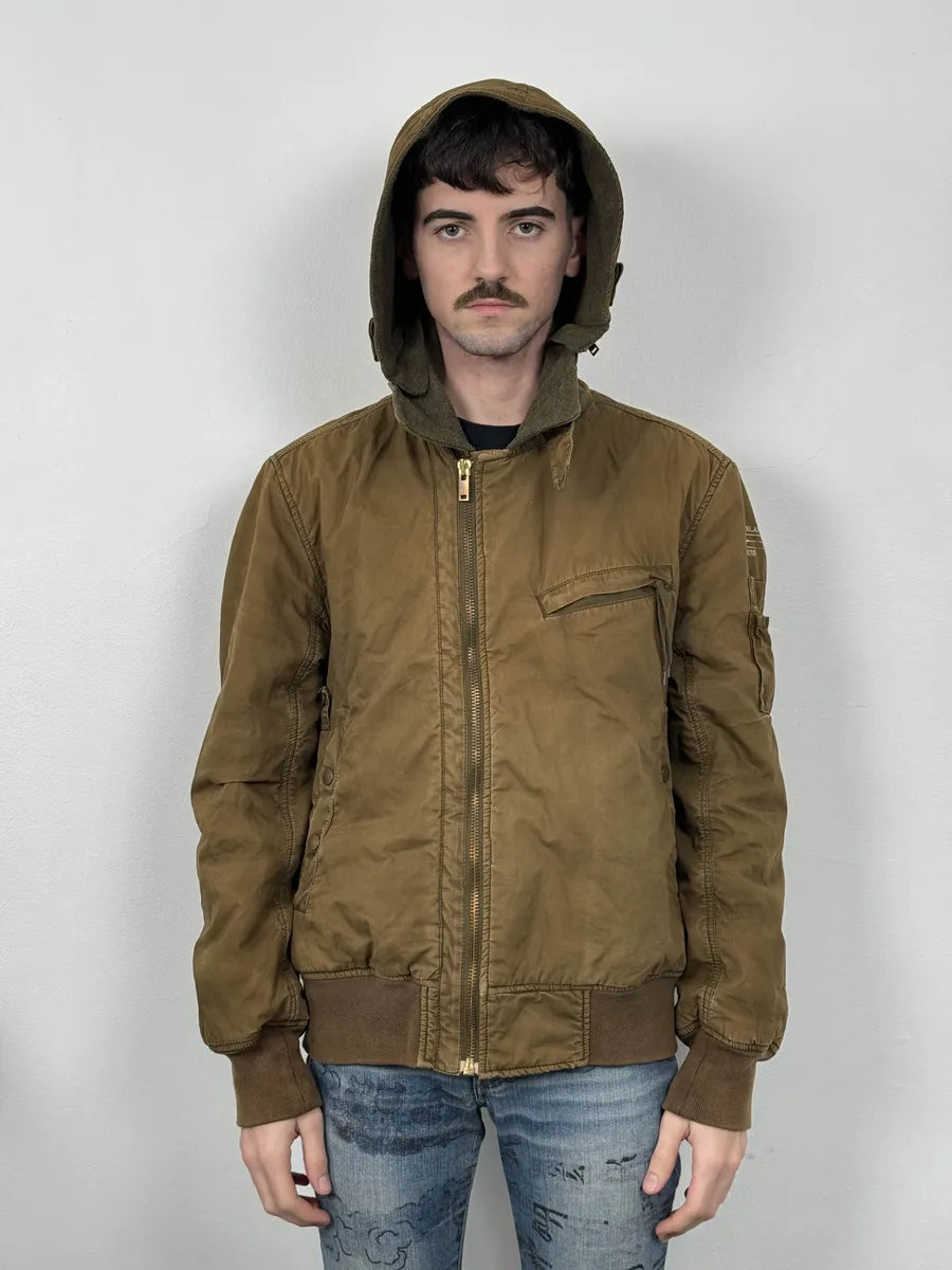 2000s Stone Island Brown Hooded Utility Bomber Jacket xupZFku 2