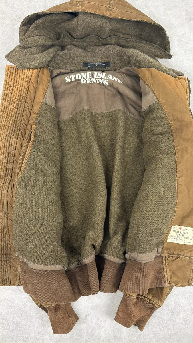 2000s Stone Island Brown Hooded Utility Bomber Jacket xupZFku 9