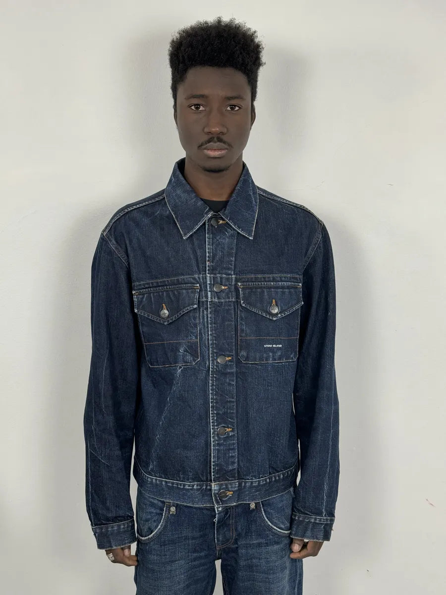 2000s Stone Island Brut Navy Denim Jacket youTZzY 1