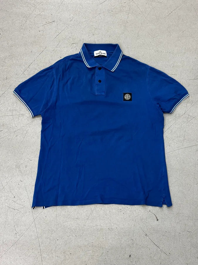 2000s Stone Island Electric Blue Classic Logo Polo ChzMzSU 0