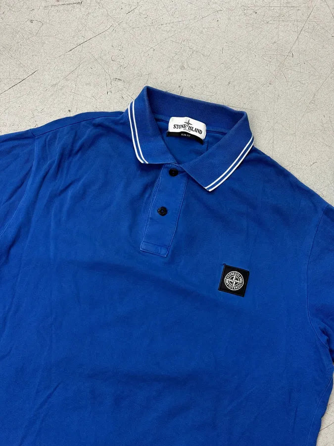 2000s Stone Island Electric Blue Classic Logo Polo ChzMzSU 4