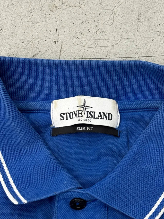 2000s Stone Island Electric Blue Classic Logo Polo ChzMzSU 9