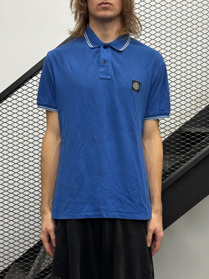 2000s Stone Island Electric Blue Classic Logo Polo ChzMzSU 2