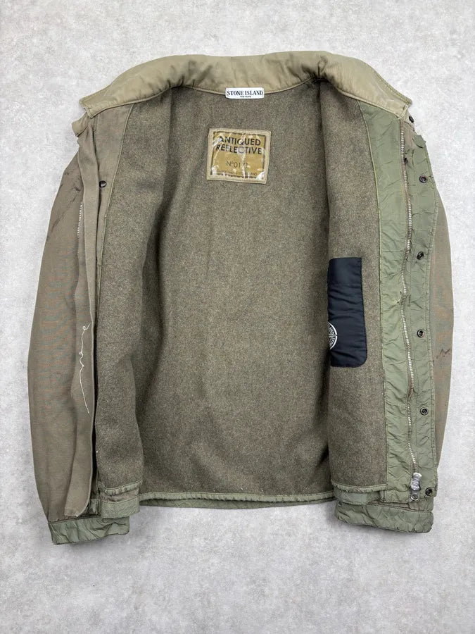 2000s Stone Island Green Textured Canvas Jacket ltqBxvL 6