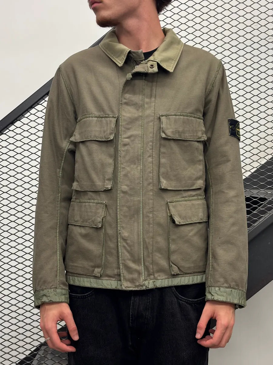 2000s Stone Island Green Textured Canvas Jacket ltqBxvL 1