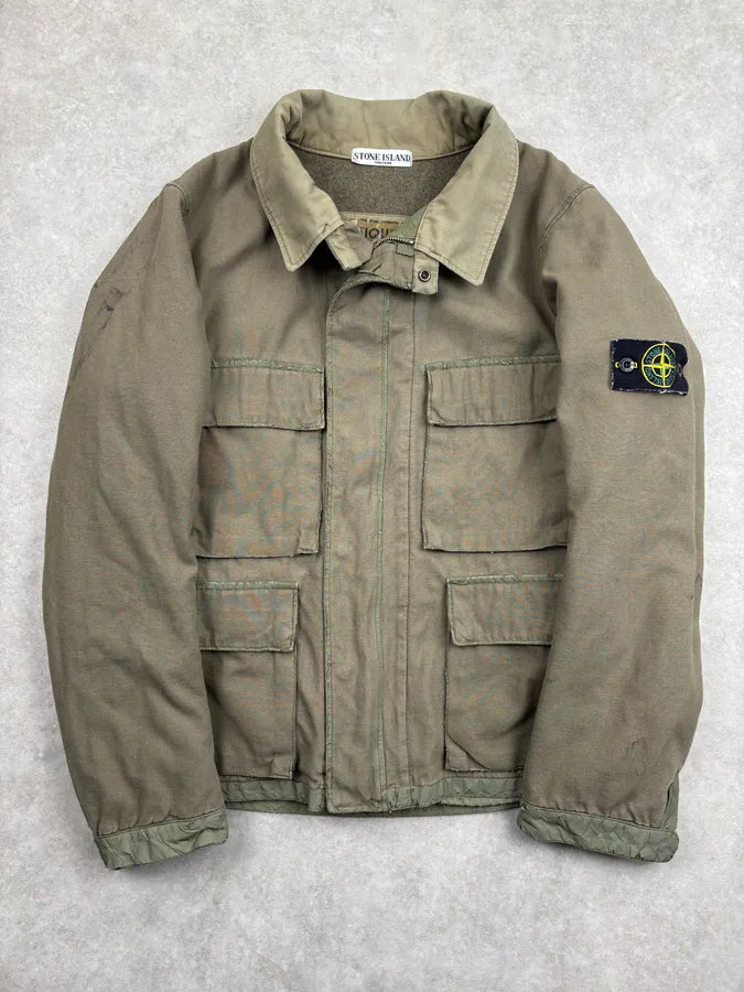 2000s Stone Island Green Textured Canvas Jacket ltqBxvL 0