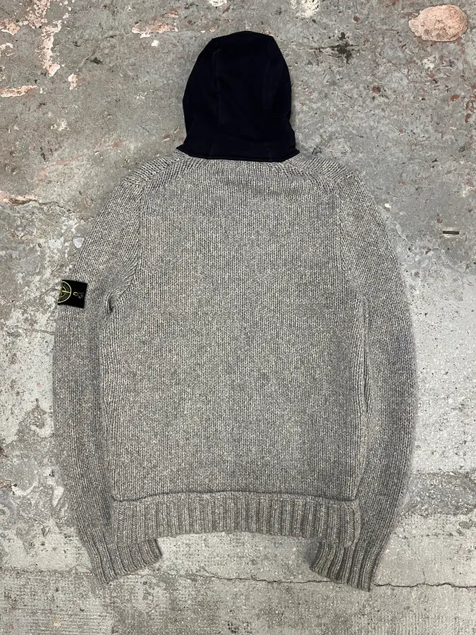 2000s Stone Island Grey Wool Hooded Sweater (L) 3