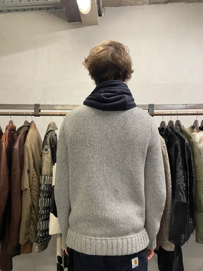 2000s Stone Island Grey Wool Hooded Sweater (L) 5