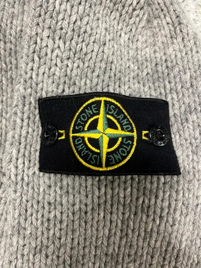 2000s Stone Island Grey Wool Hooded Sweater (L) 7