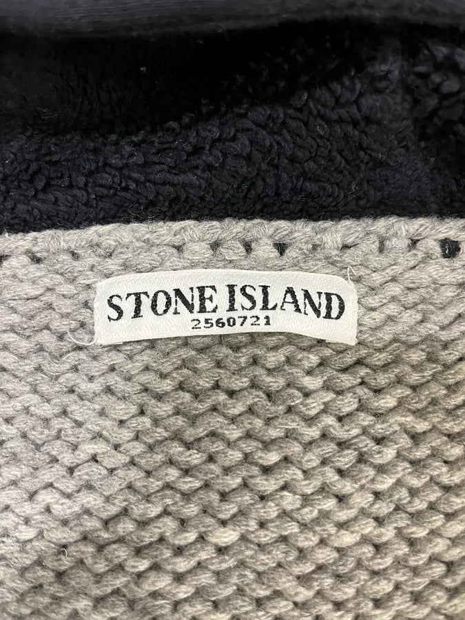 2000s Stone Island Grey Wool Hooded Sweater (L) 8