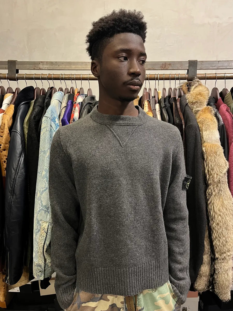 2000s Stone Island Grey Wool Minimalist Sweater RygARQF 1