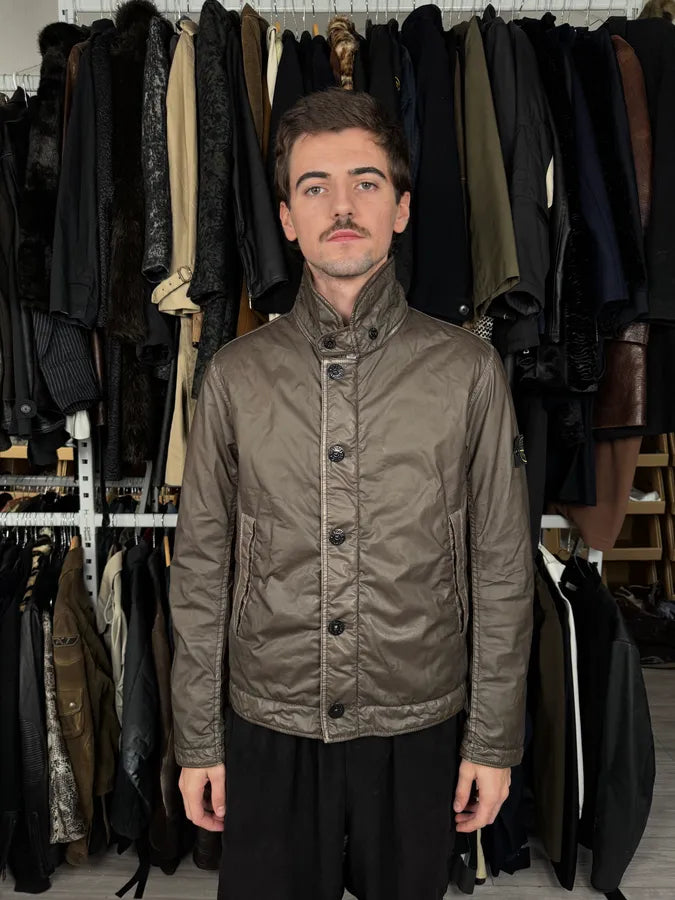 2000s Stone Island Mussola Gommata Brown Bomber Jacket WvFpZtA 1